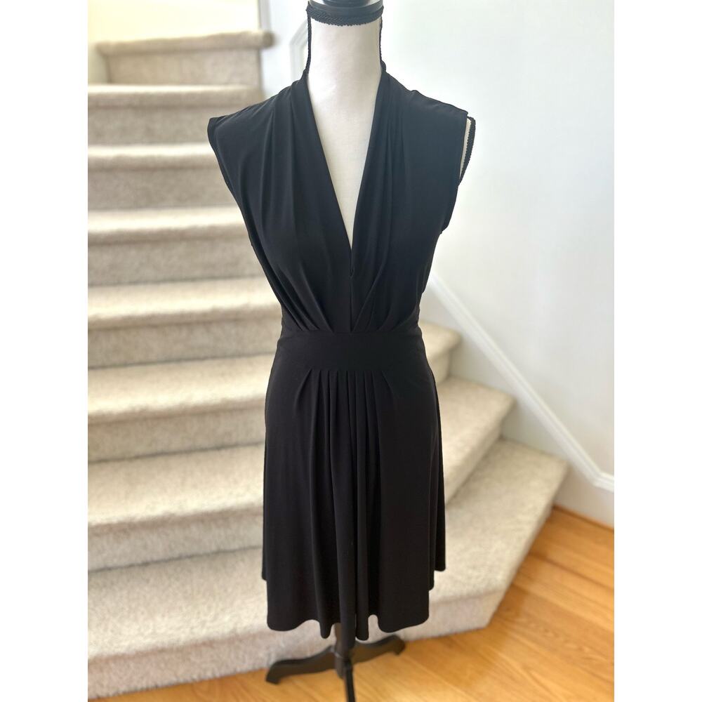 Joseph Ribkoff Black V-Neck Tie Waist A-line Dress